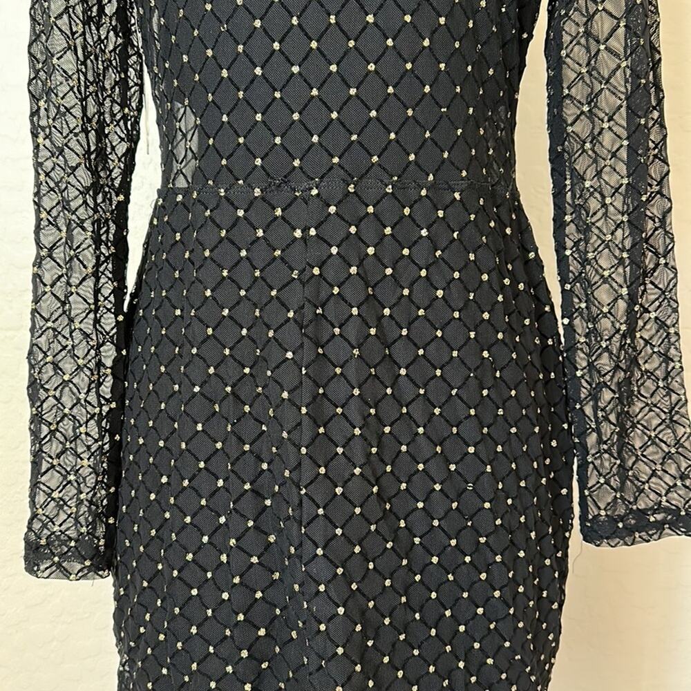 A.U.W. Black Sheer Long Sleeve Mesh Glitter Velvet Dress Fairy Whimsigoth Sz XL - Picture 12 of 15